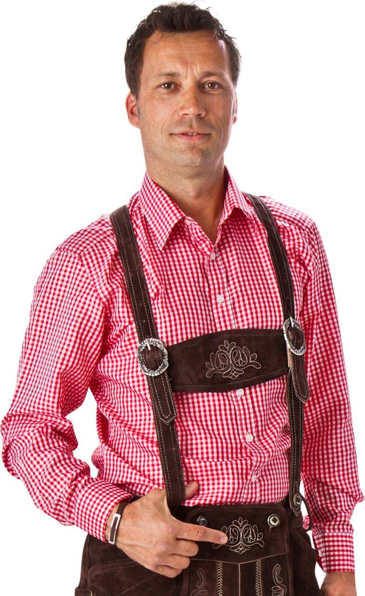 Oktoberfest Overhemd rood-wit geruit 100% polyester | Maat L